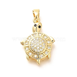 Brass Micro Pave Cubic Zirconia Pendants, Real 18K Gold Plated, Tortoise Charms, Clear, 27x18.5x7mm, Hole: 6x4mm(KK-G519-18G-01)