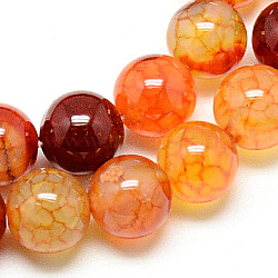 Natural Dragon Veins Agate Beads Strands, Dyed, Round, Dark Orange, 8mm, Hole: 1mm, about 48pcs/strand, 14.96 inch(G-Q948-81A-8mm)