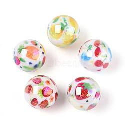 Printed Opaque Acrylic Beads, Round with Fruit Pattern, AB Color, Mixed Shapes, 15.9mm, Hole: 2.8mm(X1-MACR-T048-04M)