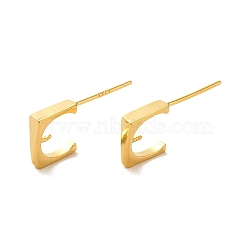925 Sterling Silver Stud Earrings, Letter C Shape, Real 18K Gold Plated, 9x2.5mm, Pin: 11mm(STER-Z007-03G)