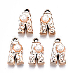 UV Plating Acrylic Pendants, with ABS Plastic Imitation Pearl Beads, Trousers, Light Gold, 25x13.5x8mm, Hole: 2.5mm(OACR-Q180-021)