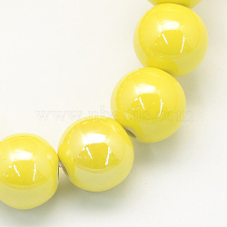 Pearlized Handmade Porcelain Round Beads, Yellow, 10mm, Hole: 2mm(PORC-S489-10mm-10)