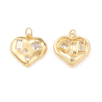 Eco-Friendly Brass Micro Pave Cubic Zirconia Pendants, with Jump Ring, Lead Free & Cadmium Free, Long-Lasting Plated, Heart Charm, Real 18K Gold Plated, 17.5x17x3mm, Hole: 3.5mm