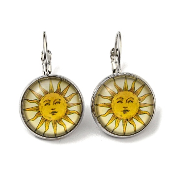 Sun Glass Leverback Earrings with Brass Earring Pins, Gold, 29mm