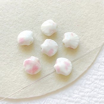 Shell Shape Handmade Porcelain Beads, Pink, 12~12.5x13~13.5x7~7.5mm, Hole: 1.8~2mm