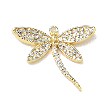 Brass Micro Pave Clear Cubic Zirconia Pendants, Butterfly Charms, Long-Lasting Plated, Lead Free & Cadmium Free, Real 18K Gold Plated, 20x25.5x3mm, Hole: 1.3mm