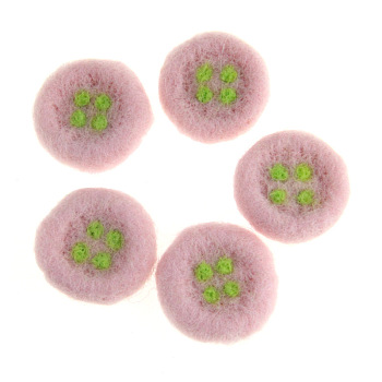 Flat Round Button Handmade Wool Felt Ornament Accessories, for DIY Children Hair Tie, Pink, 30x30mm