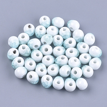 Handmade Porcelain Beads, Crackle Beads Style, Oval, Light Cyan, 9.5~10.5x12~13x10.5mm, Hole: 2.5~3mm