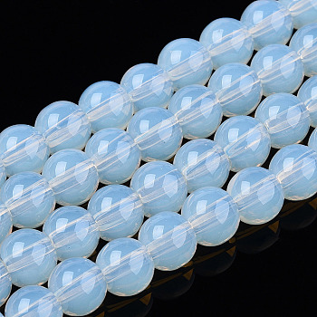 Transparent Glass Beads Strands, Round, Creamy White, 6~6.5mm, Hole: 1.4mm, about 67~70pcs/strand, 14.76 inch~15.16 inch(37.5~38.5cm)