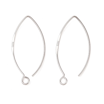 925 Sterling Silver Earring Hooks, Flat Marquise Ear Wire with Loops, Platinum, 33.5x15x1mm, Hole: 2mm, Pin: 1mm