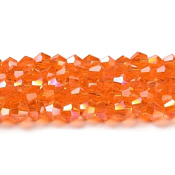 Transparent Electroplate Glass Beads Strands, AB Color Plated, Faceted, Bicone, Orange Red, 4x4mm, Hole: 0.8mm, about 82~85pcs/strand, 12.01~12.2 inch(30.5~31cm)