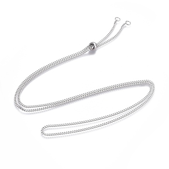 Adjustable 201 Stainless Steel Slider Necklaces, with Curb Chains and Slider Stopper Beads, Stainless Steel Color, 29.9 inch(76cm)