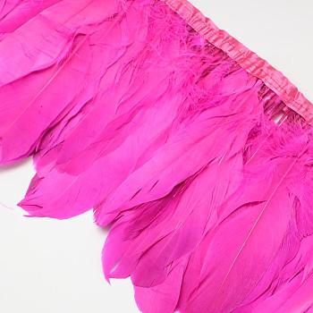 Fashion Goose Feather Cloth Strand Costume Accessories, Deep Pink, 100~180x38~62mm, about 2m/bag