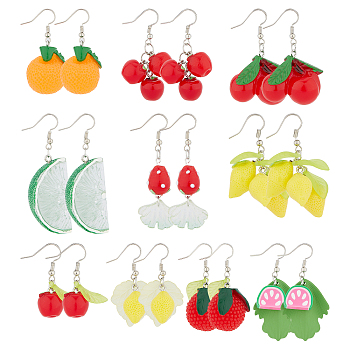 SUNNYCLUE DIY fruits Theme Dangle Earring Making Kits, Including Resin & Polymer Clay & Acrylic & Glass Pendants, Lampwork Beads, Brass Earring Hooks, Iron Findings, Mixed Color, 20x12x12mm, Hole: 2mm, 104pcs/bag
