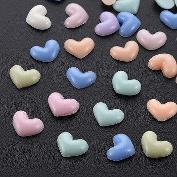 Opaque Resin Cabochons, Heart, Mixed Color, 4.5x5x2mm