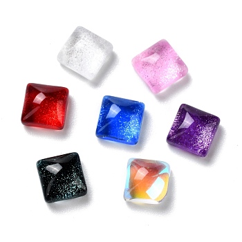 Electroplate Glass Cabochons, Transparent, Faceted, Square, Mixed Color, 6x6x3.5mm