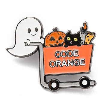 Halloween Alloy Enamel Pin Brooch, for Backpack Clothes, Ghost, Cat, Pumpkin, Coral, 34x40mm