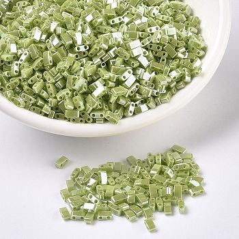 MIYUKI Half TILA Beads, Japanese Seed Beads, 2 Hole, (HTL439) Opaque Chartreuse Luster, 5x2.3x1.9mm, Hole: 0.8mm, about 12500pcs/500g