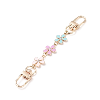 Alloy Enamel Flower Link Purse Strap Extenders, with Alloy Swivel Snap Clasps, Crystal Rhinestones, Bag Replacement Accessories, Light Gold, 131mm