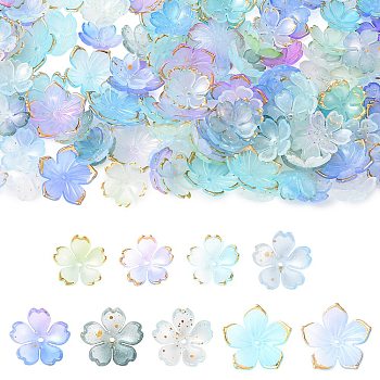 Mixed Styles Acrylic Bead Caps, Flower, Blue, 17.5~23.5x18~23.5x1.5~6mm, Hole: 1.2~1.6mm, 200pcs/set