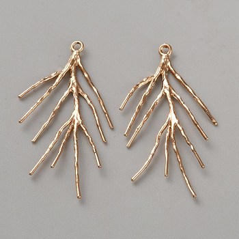 Brass Branch Pendants, Light Gold, 41x27x1.5mm, Hole: 1.5mm