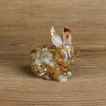 Resin Rabbit Display Decoration, with Natural Yellow Agate Chips inside Statues for Home Office Decorations, 70x50x70mm