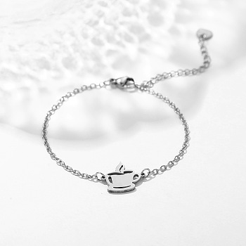 304 Stainless Steel Coffee Cup Link Bracelets, Cable Chain Bracelets for Women, Tarnish Free, Stainless Steel Color, 6.69 inch(17cm)