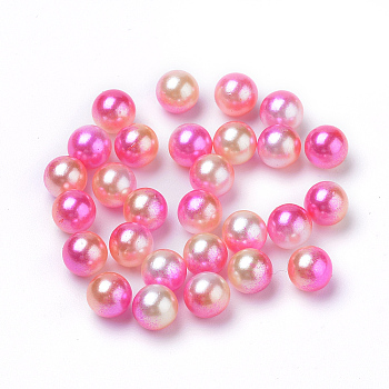 Rainbow Acrylic Imitation Pearl Beads, Gradient Mermaid Pearl Beads, No Hole, Round, Hot Pink, 3mm, about 10000pcs/bag
