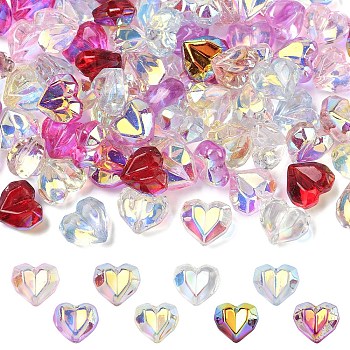 80Pcs 8 Colors Electroplate Transparent Glass Beads, Heart, Faceted, AB Color Plated, Half Plated, Mixed Color, 13x15x8.5mm, Hole: 1mm, 10pcs/color