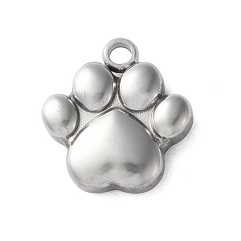 304 Stainless Steel Charms, Dog Paw Print Charm, Anti-Tarnish, Stainless Steel Color, 12.5x12x3mm, Hole: 1.6mm