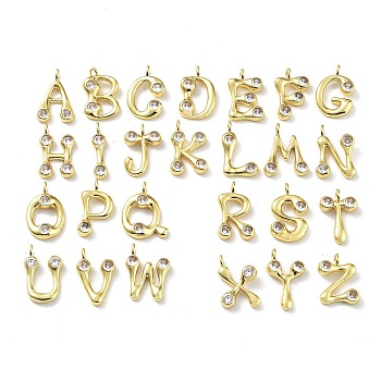 26Pcs 26 Styles Rack Plating Brass Micro Pave Cubic Zirconia Pendants, Cadmium Free & Lead Free, Long-Lasting Plated, Letter A~Z, Real 18K Gold Plated, 22.5~24x6~17.5x3.5~4mm, Hole: 3.2mm, 1pc/style