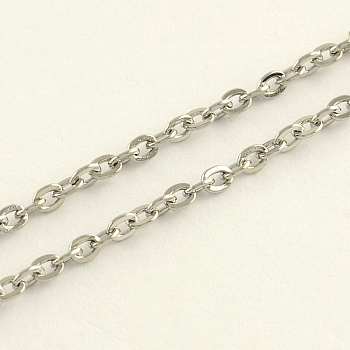 3.28 Feet 304 Stainless Steel Cable Chains, Soldered, Flat Oval, Stainless Steel Color, 3x2x0.5mm