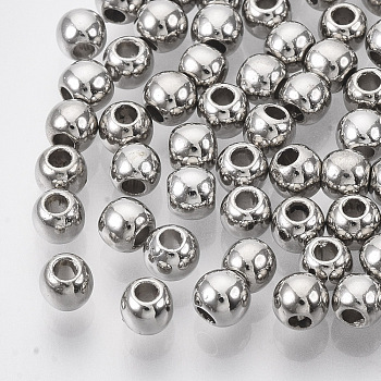 CCB Plastic Beads, Round, Platinum, 3.5~4x3.5mm, Hole: 1mm, about 1600pcs/50g