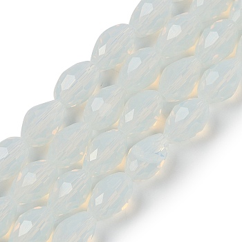 Electroplate Imitation Jade Glass Beads Strands, Faceted, Teardrop, White, 6x4mm, Hole: 0.9mm, about 65~67pcs/strand, 15.35~16.14 inch(39~41cm)