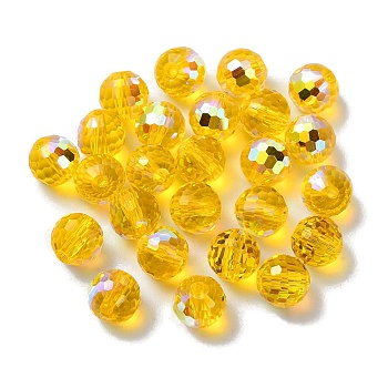 AB Color Plated Glass Beads, Faceted Round, Gold, 8x7mm, Hole: 1.5mm