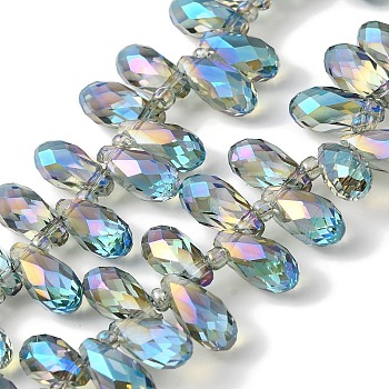 Electroplate Glass Beads Strands, Faceted, Teardrop, Top Drilled, Steel Blue, 13x7x7mm, Hole: 1mm, about 100pcs/strand, 19.29''(49cm)