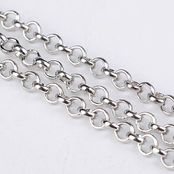 Iron Rolo Chains, Round, Belcher Chain, with Spool, Unwelded, Lead Free & Nickel Free, Platinum, 3x1mm