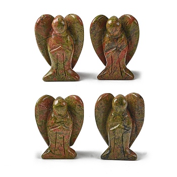 Natural Unakite Carved Angle Figurines, for Home Office Desktop Feng Shui Ornaments, 18.5~20x29~35x49~51mm