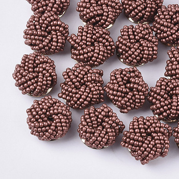 Glass Seed Beads Cabochons, Cluster Beads, with Golden Plated Iron Perforated Disc Settings, Flower, Saddle Brown, 19~20x10~12mm