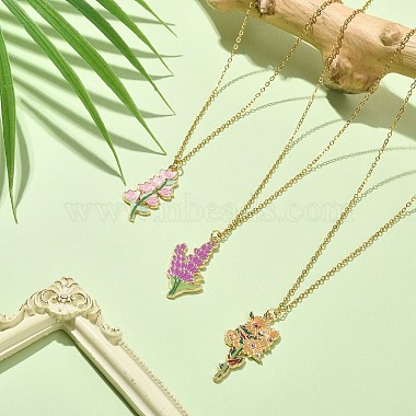 3Pcs 3 Style Alloy Enamel Flower Pendant Necklaces Set with 304 Stainless Steel Chains(NJEW-JN04413)-6