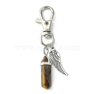 Natural Gemstone Double Terminated Pointed Pendant Decorations with Alloy Wing Charm(HJEW-JM01149)-2
