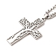 304 Stainless Steel Cross with Tree of Life Pendant Necklaces(NJEW-M197-02P)-2