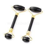 Natural Obsidian Brass Face Massager, Facial Rollers, Golden, 142~150x54~58x19~22mm(MRMJ-G009-53G)