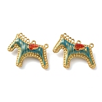 304 Stainless Steel Enamel Chandelier Component Links, Ion Plating(IP), Real 18K Gold Plated, Horse, Steel Blue, 25x31x9mm, Hole: 1.3mm(SA-L002-10G)