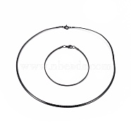 304 Stainless Steel Choker Necklaces and Bangles Jewelry Sets, with Lobster Claw Clasps, Electrophoresis Black, 7-7/8 inches(20.1cm), 17.6 inches(45cm), 3mm(SJEW-L144-A03-B)