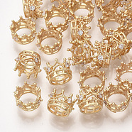 Brass Beads, with Cubic Zirconia, Large Hole Beads, Crown, Real 18K Gold Plated, 8x6mm, Hole: 6mm(KK-T035-122-G)