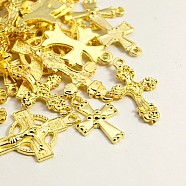 Mixed Style Cross Tibetan Style Alloy Pendants, Golden, 18~40x9~25x2~3mm, Hole: 1~2mm(TIBEP-MSMC005-G)