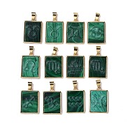 12Pcs 12 Styles Natural Malachite Pendants, Rectangle Charms with Twelve Constellations, with Rack Plating Light Gold Tone Brass Findings, Cadmium Free & Lead Free, 22x16x3.5mm, Hole: 6x4mm, 1pc/style(G-B025-01LG-02)