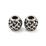 316 Surgical Stainless Steel  Beads, Barrel, Antique Silver, 9.5x9.5mm, Hole: 4mm(STAS-Q304-50AS)