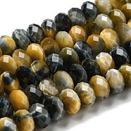 Natural Tiger Eye Beads Strands, Faceted, Dyed, Rondelle, Black, 8~8.5x5~5.5mm, Hole: 1mm, about 71pcs/strand, 15.31''(38.9cm)(G-K351-B02-03)